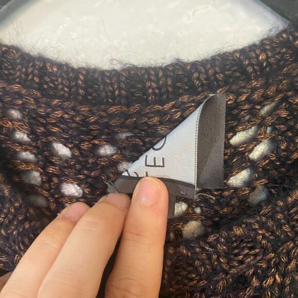 Anthropologie Leo & Sage | Sleeveless Sweater Vest Open Crochet Navy/Copper - Picture 4 of 10